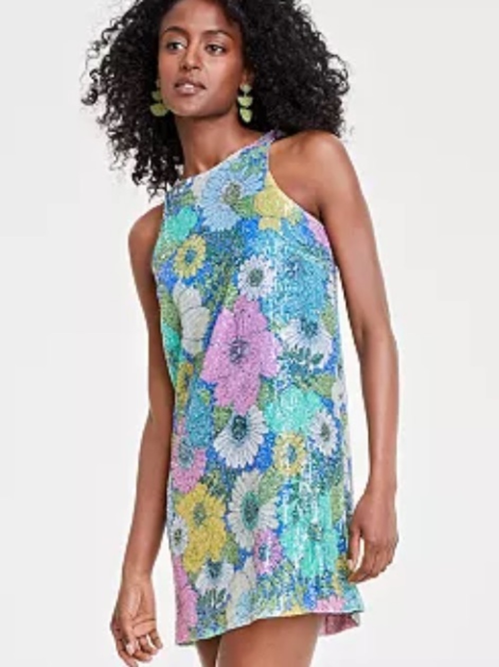 Floral Sequin Mini Dress in Multicolor